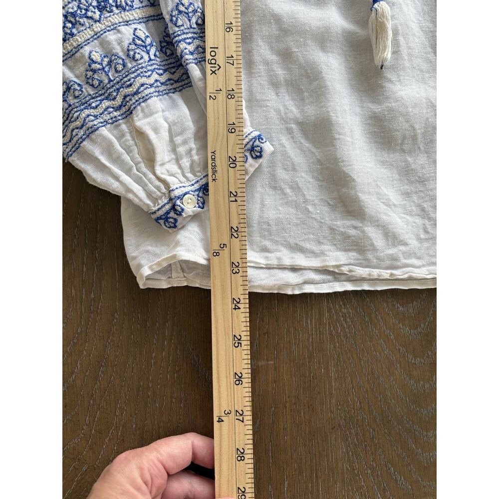 Lucky Linen Cotton Blend Boho Embroidered Top Size Large Peasant Blouse Tunic - Picture 4 of 10